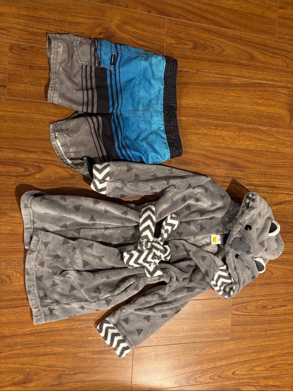 Gray Hooded Kids Robe with Chevron Belt
